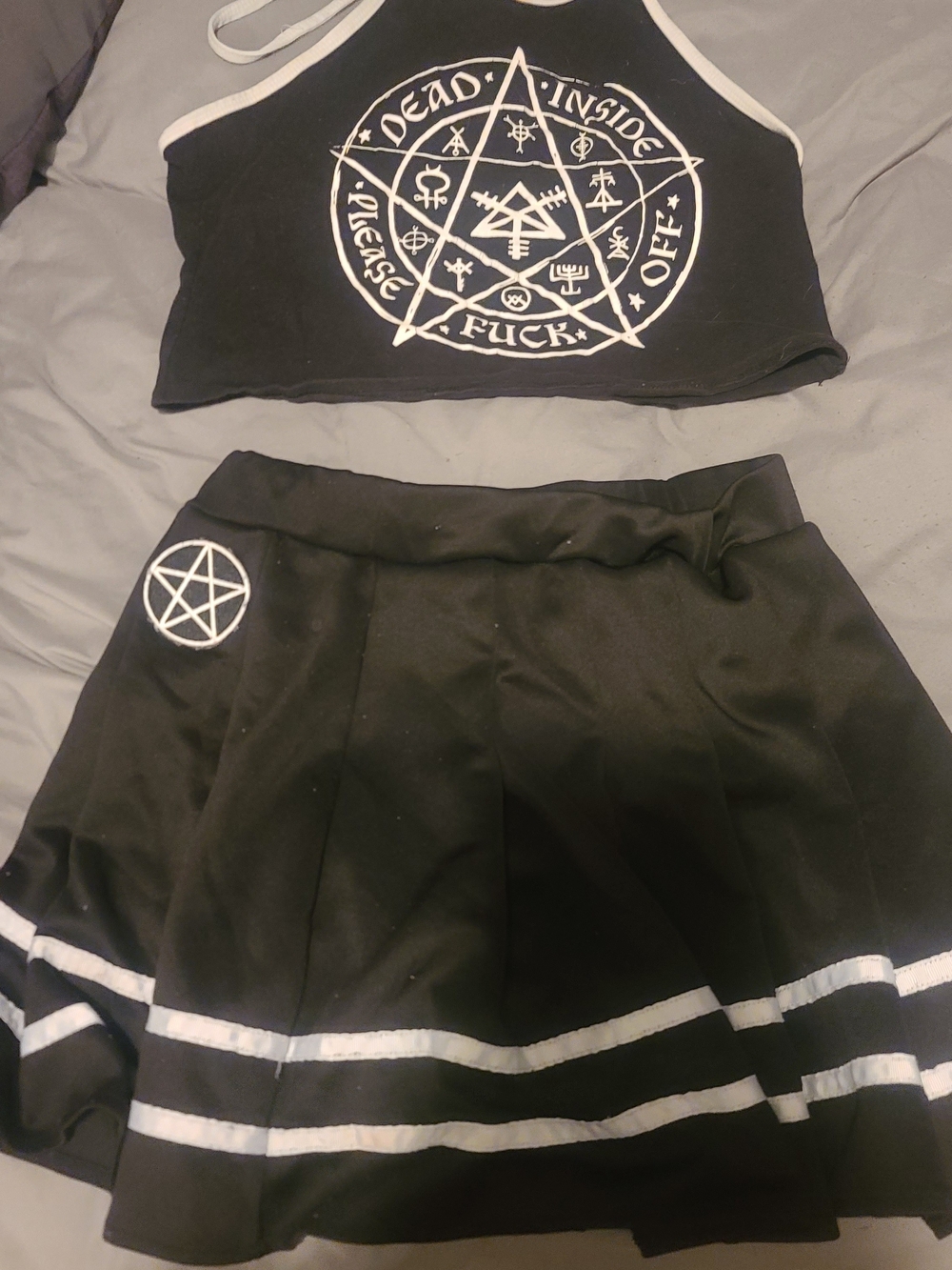 Spencer's Black Pleated Skater Skirt with White Pentagram Patch